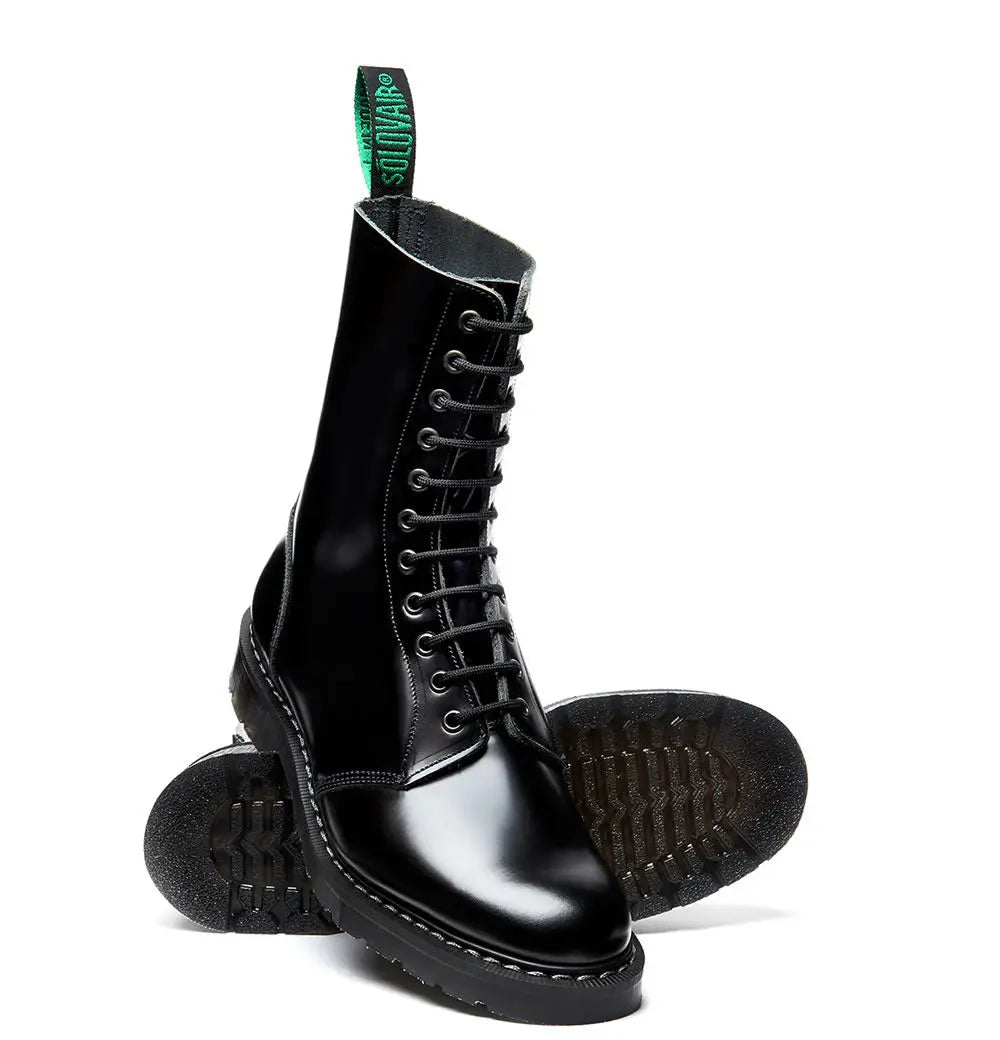 Solovair Astronaut Boot - 11 Eye Black Hi Shine Leather