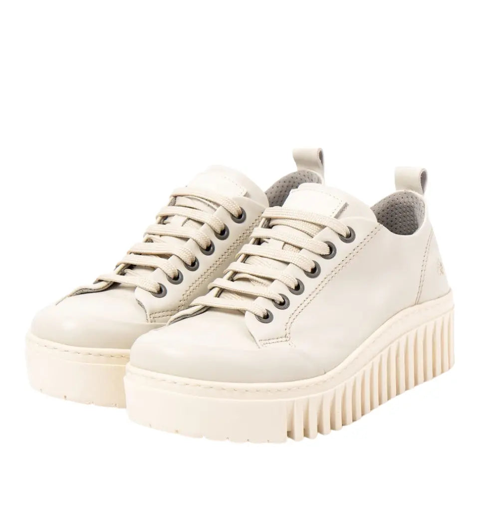 Brighton Platform Leather Shoes - Cream