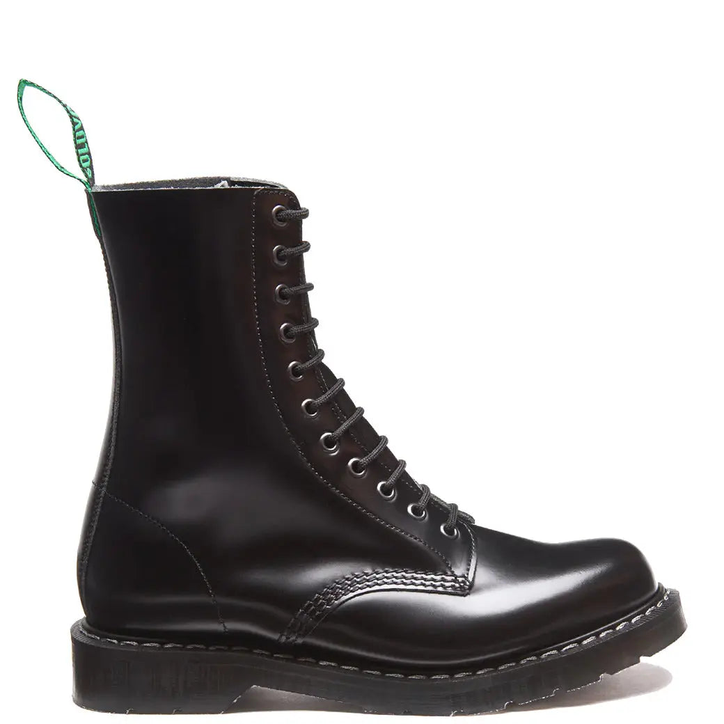 Solovair Derby Boot - 11 Eye Black Hi-Shine Leather